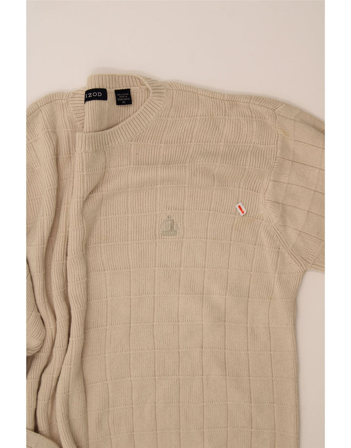 IZOD Mens Crew Neck Jumper Sweater XL Beige Check Cotton Vintage Izod and Second-Hand Izod from Messina Hembry 