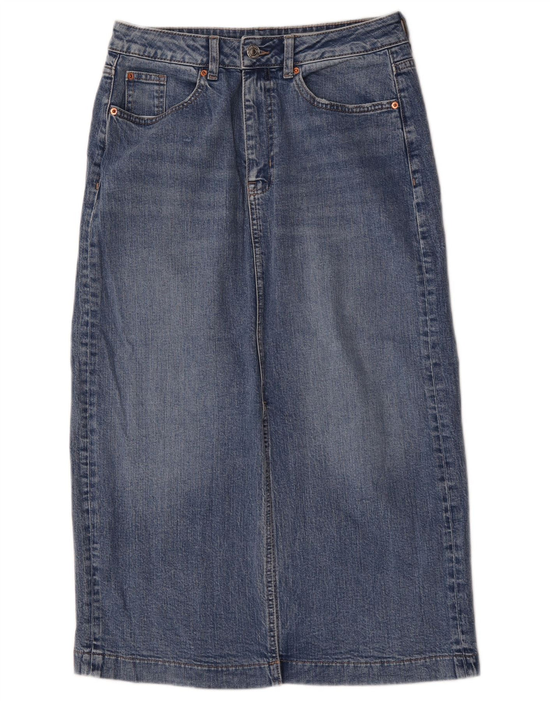 Marks & Spencer Dame Regular Denim Midi Skirt UK 10 Small W30 Blue