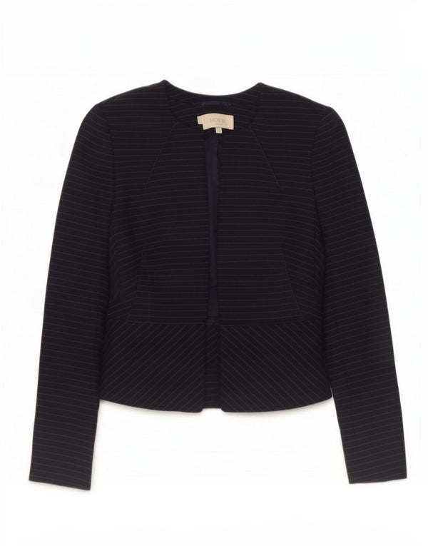 Hobbs Womens Open Blazer Jacket UK 8 Small Navy Blue Pinstripe Polyester