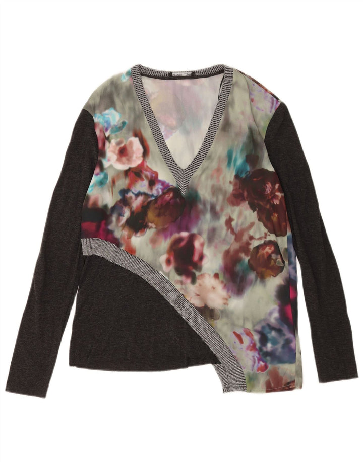 Zara Dame Asymmetrisk Top Langærmet UK 10 Small Multicolored Floral