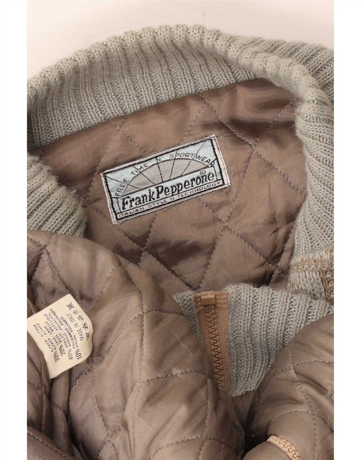 Frank Pepperone Herre Strik Bomber Jacket UK 42 XL Grøn Geometrisk