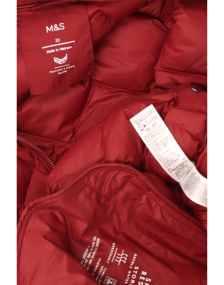 Marks & Spencer Dame Hætte Polstret Frakke UK 22 3XL Rød Polyamid
