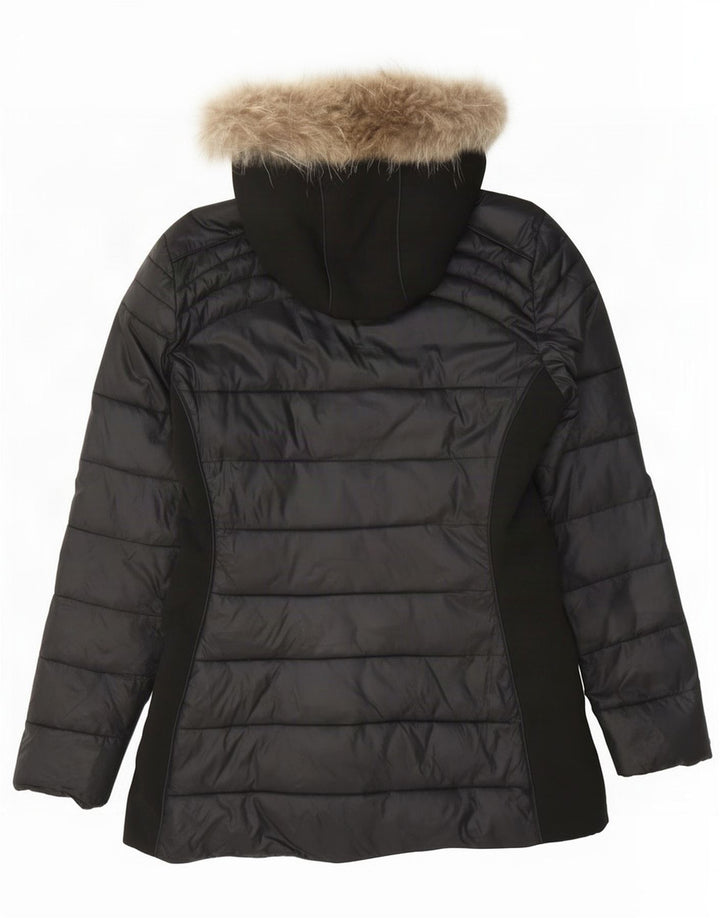 Yes Zee Dame Hætte Polstret Jakke UK 14 Medium Sort Nylon