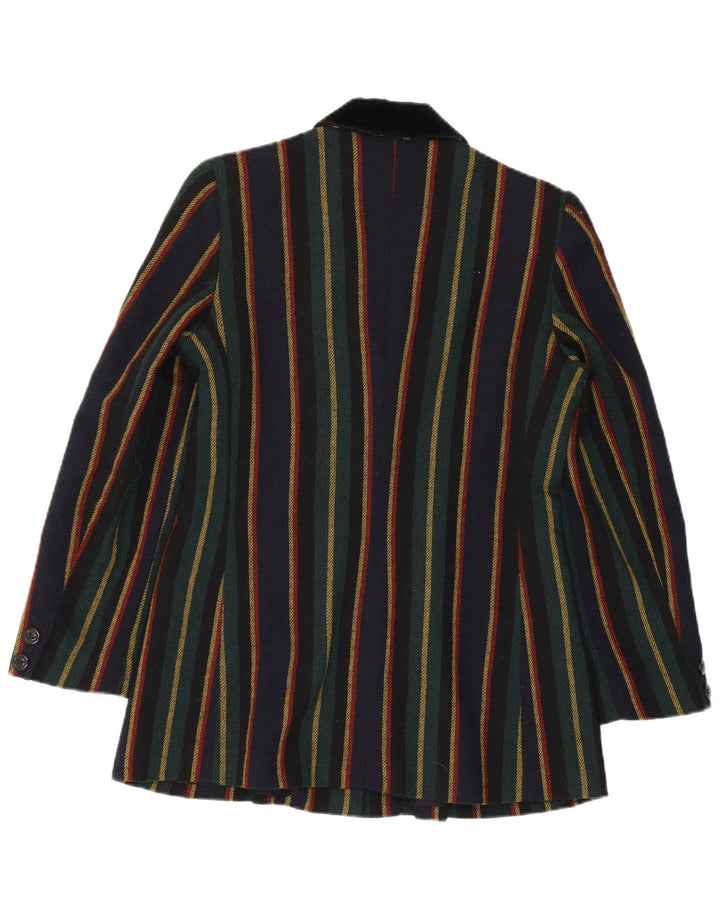VINTAGE Dame 2-knaps blazerjakke UK 10 Lille flerfarvet stribet