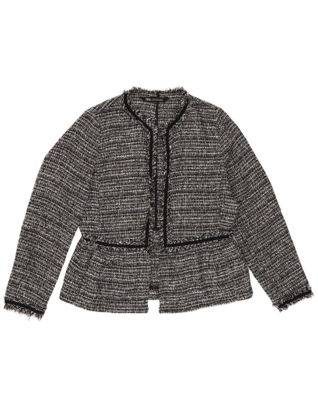 Zara Dame Oversized Open Blazer Jacket UK 6 XS Sort Stribet Polyester