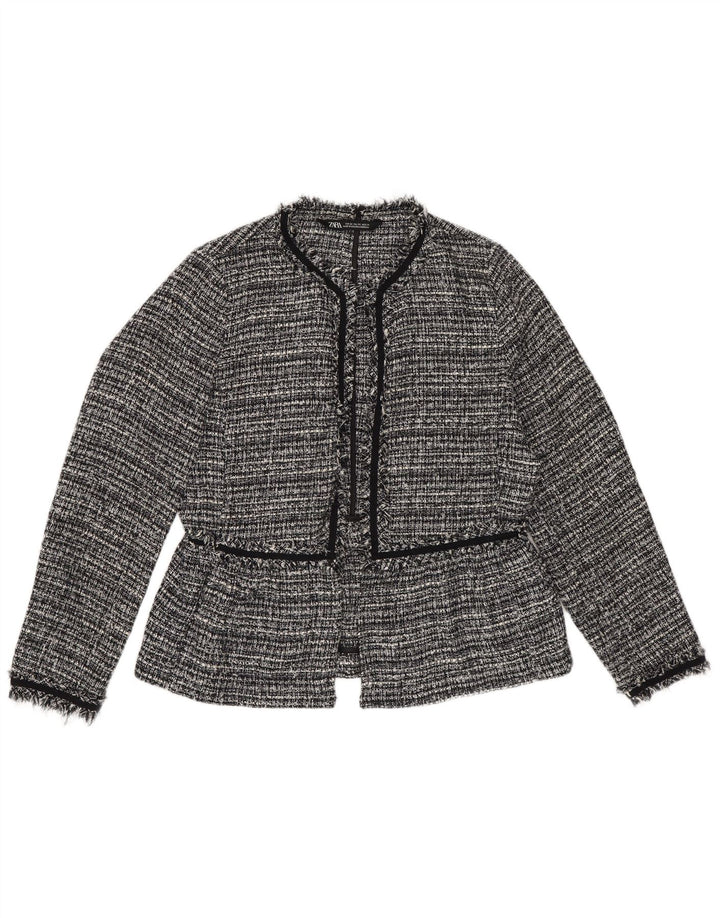 Zara Dame Oversized Open Blazer Jacket UK 6 XS Sort Stribet Polyester