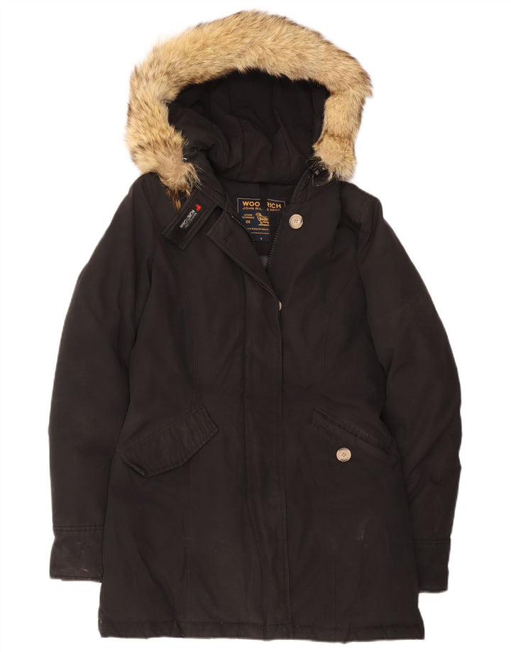 Woolrich Polstret hættejakke til kvinder UK 10 Lille sort bomuld
