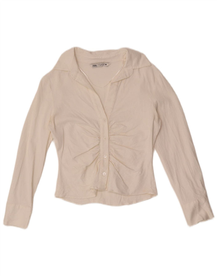 Zara Womens Crop Shirt Bluse UK 10 Small White