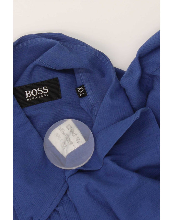 Hugo Boss Kortærmet Herreskjorte 2XL Blå Stribet Modal