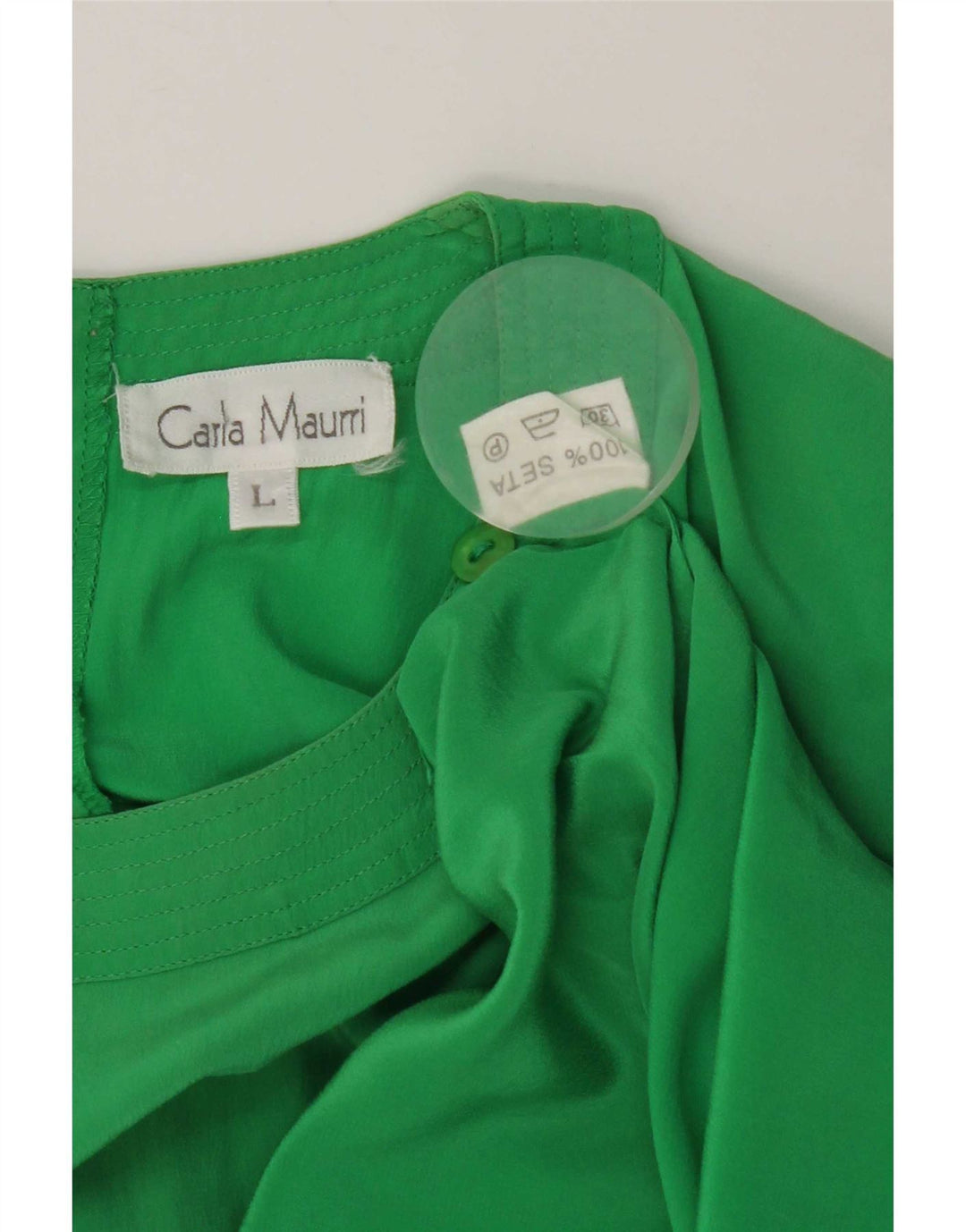 Vintage Dame Bluse Top UK 16 Large Green Silk
