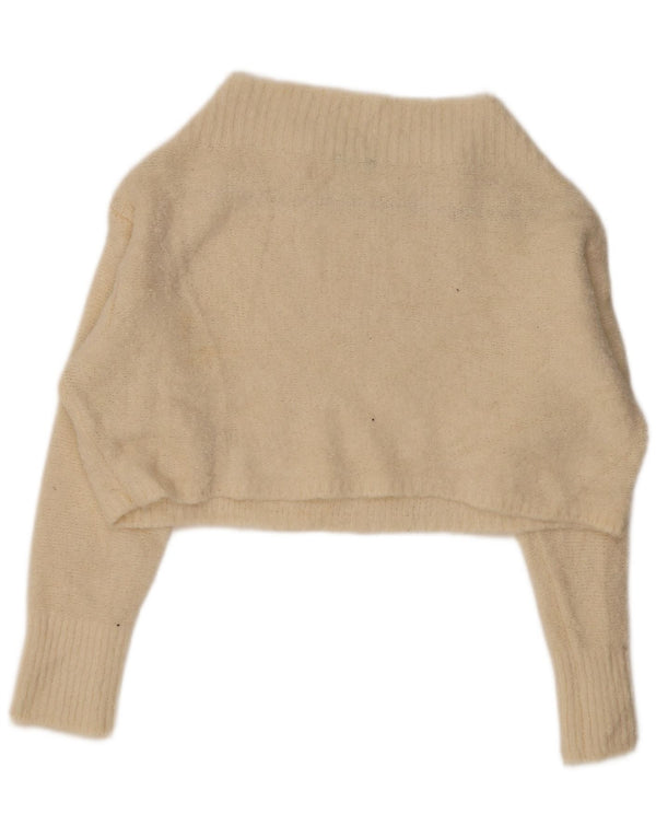 Benetton Womens Crop Oversized Boat Neck Jumper Sweater UK 6 XS Off White
