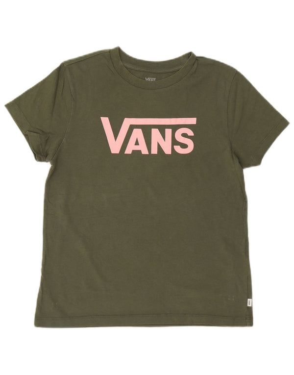 Vans Dame Grafisk T-Shirt Top UK 12 Medium Khaki Bomuld