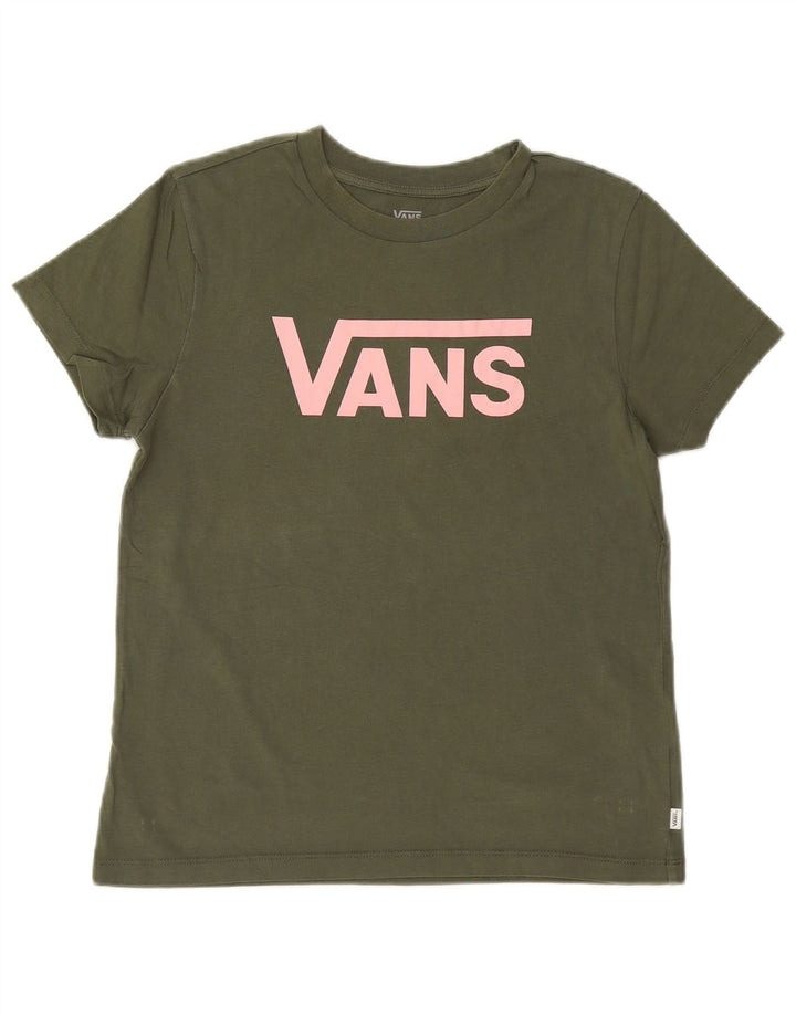 Vans Dame Grafisk T-Shirt Top UK 12 Medium Khaki Bomuld