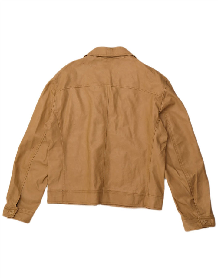 VINTAGE Dame Læderjakke UK 18 XL Beige Læder