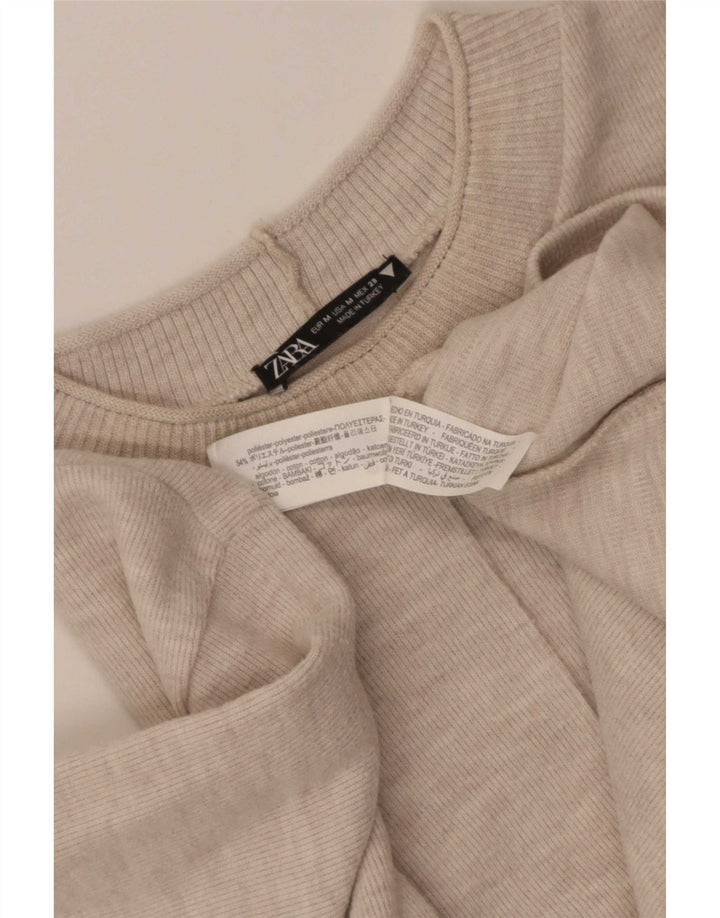 Zara Kortærmede Jumper Kjole til kvinder UK 12 Medium Beige Polyester