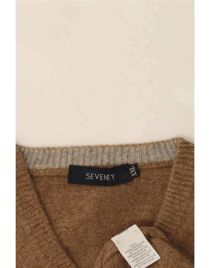 Halvfjerds Herre V-hals sweater 2XL Brun Merinould