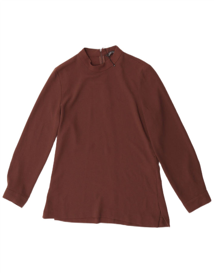 Zara Dame Langærmet Bluse Top UK 10 Lille brun polyester