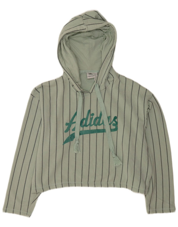 Adidas Dame Oversized Grafisk Crop Hoodie Jumper UK 8 Lille Grøn Stribet