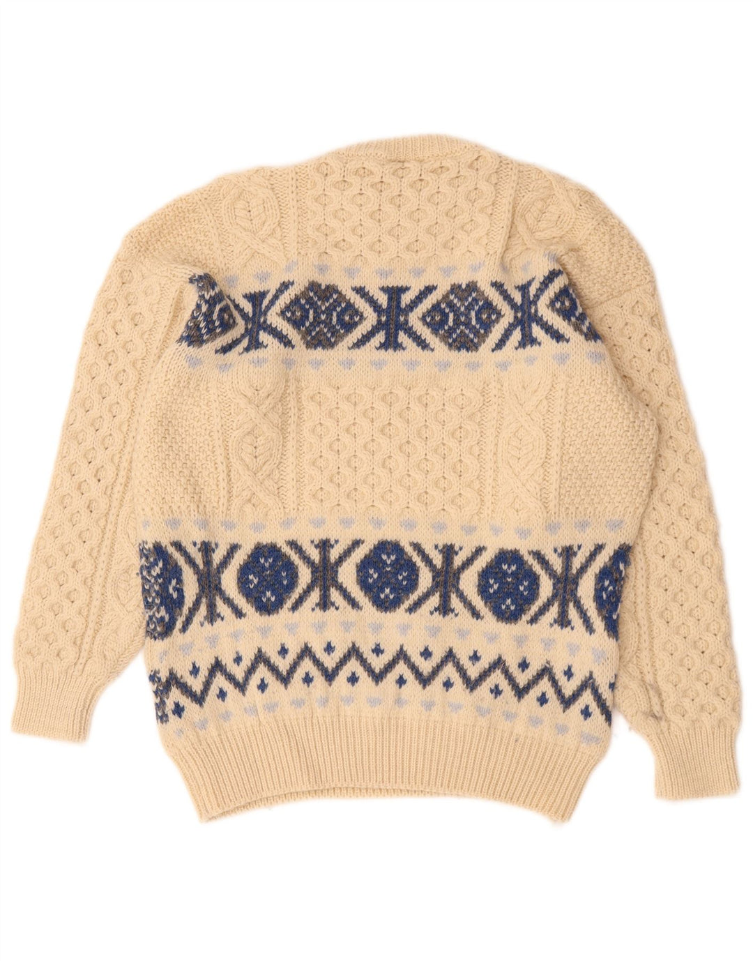 Bonner Herre Crew Neck Jumper Sweater Large Beige Fair Isle Wool