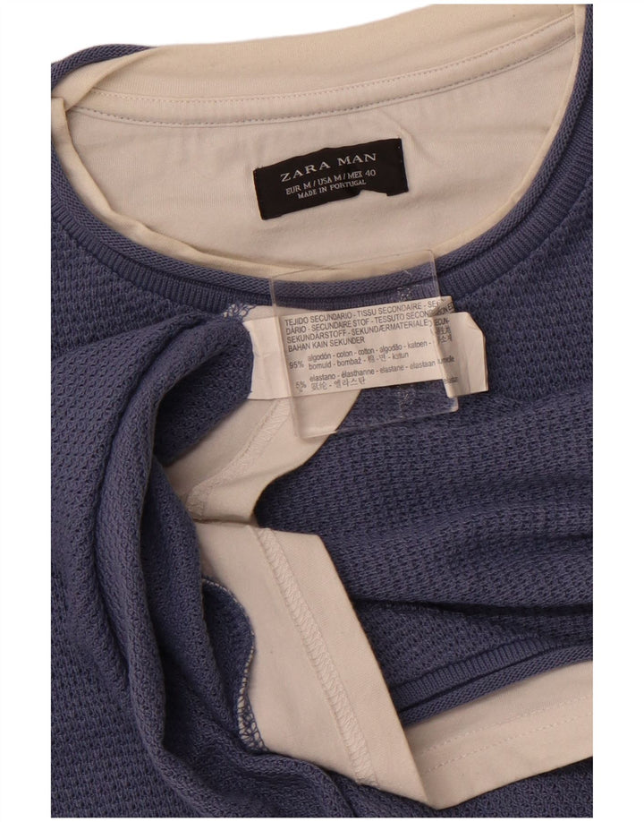 ZARA Herre T-shirt Top Medium Marineblå Bomuld