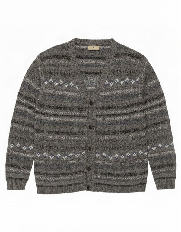 Rodes Herre Cardigan Sweater Medium Grå Stribet Bomuld