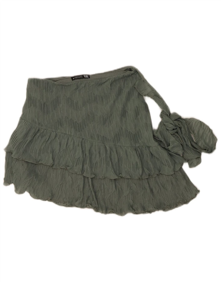 Zara Dame Mini Tiered Nederdel Small W26 Grøn Polyester
