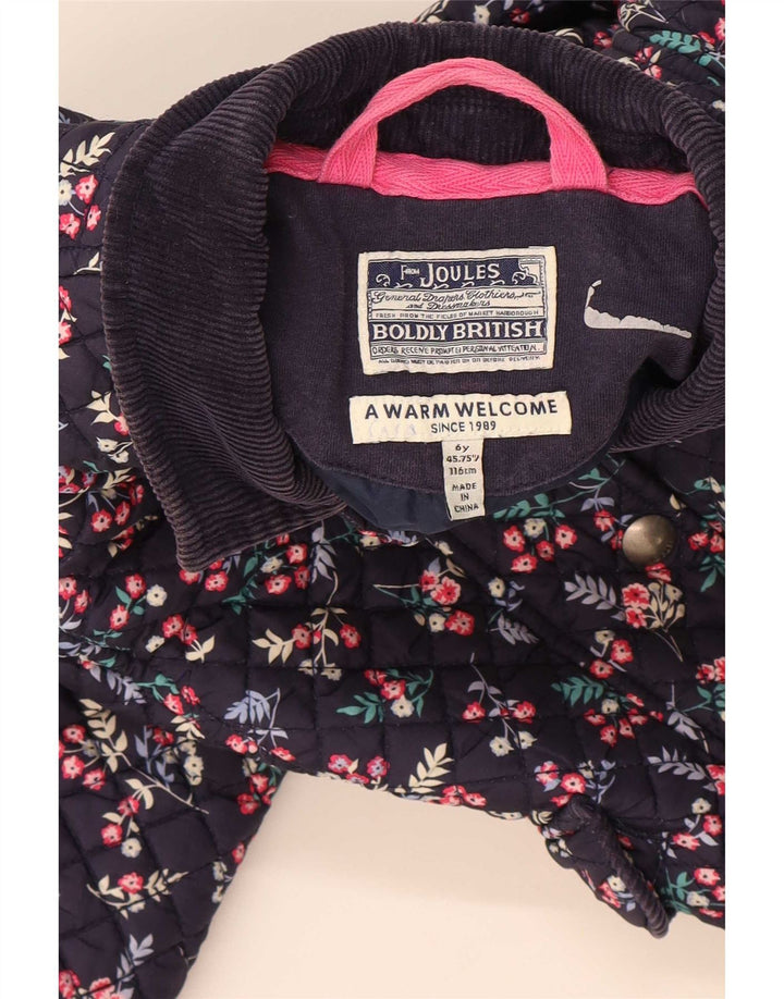Joules piger quiltet jakke 5-6 år marineblå blomster polyester