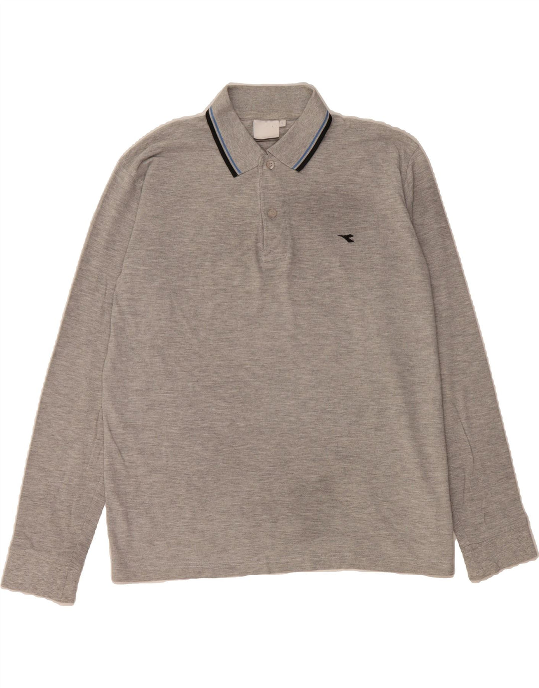 DIADORA Mens Long Sleeve Polo Shirt Large Grey Cotton Vintage Diadora and Second-Hand Diadora from Messina Hembry 