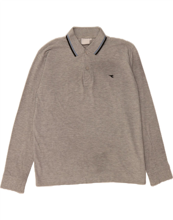 DIADORA Mens Long Sleeve Polo Shirt Large Grey Cotton Vintage Diadora and Second-Hand Diadora from Messina Hembry 