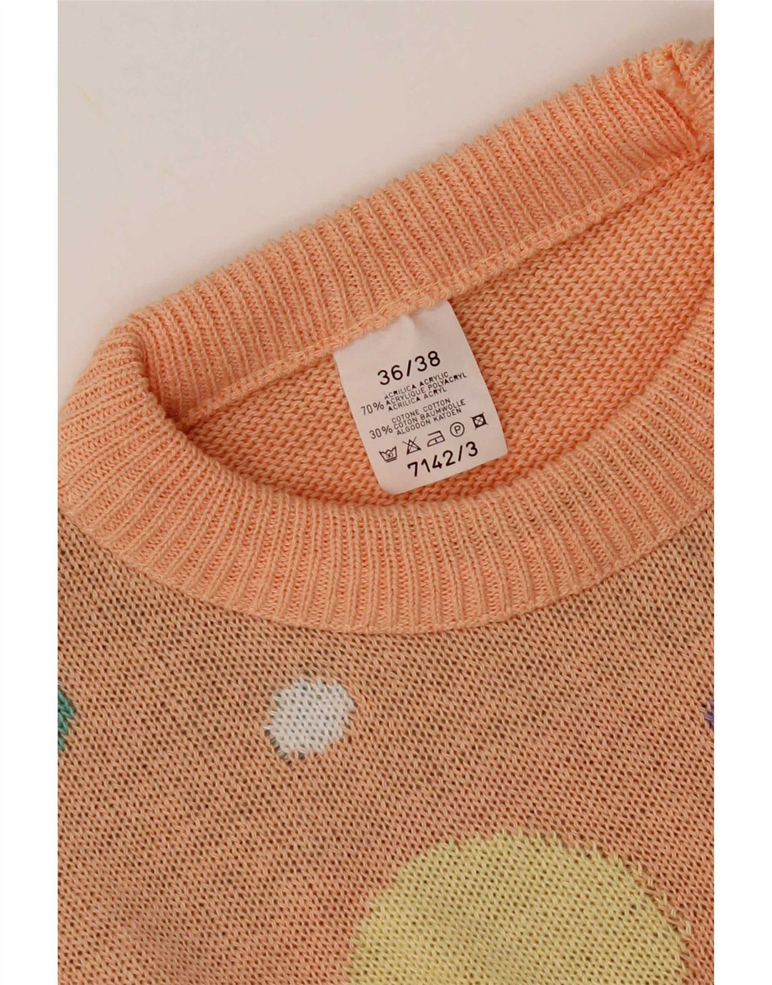 Vintage dame sweater med rund hals EU 36/38 lille pink plettet