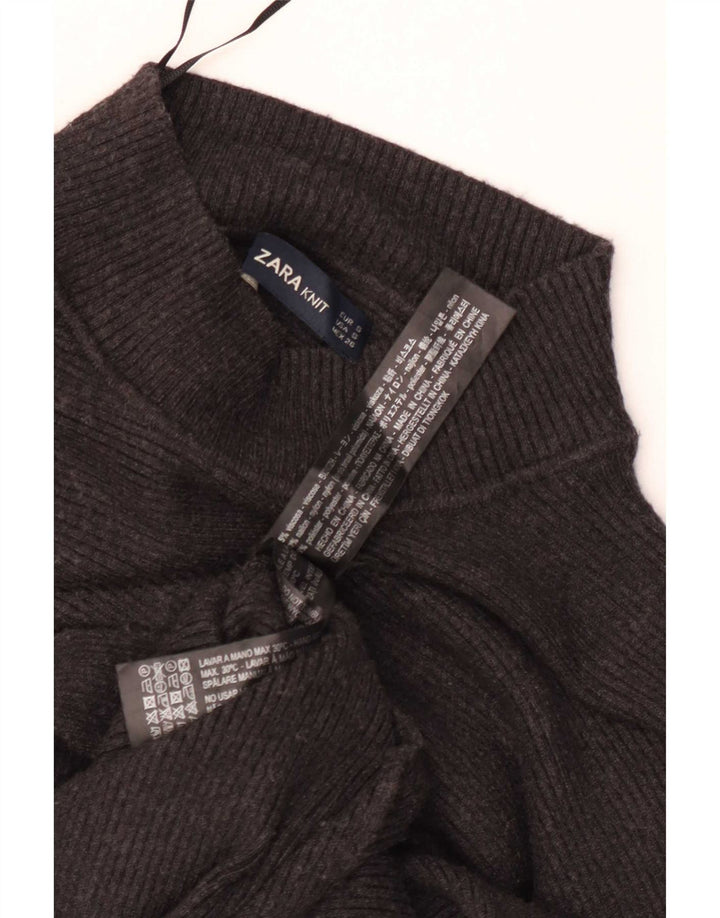 Zara Womens Crop Oversized Turtle Neck Jumper Sweater UK 10 Small Grey
