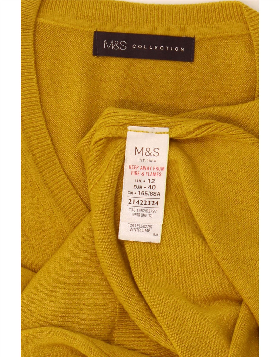 Marks & Spencer Dame V-hals sweater UK 12 Medium Gul Akryl