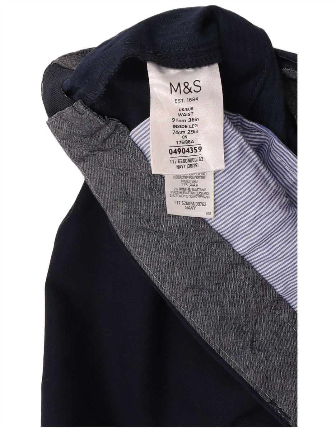 Marks & Spencer Straight Suit Bukser til mænd W36 L27 Marineblå polyester