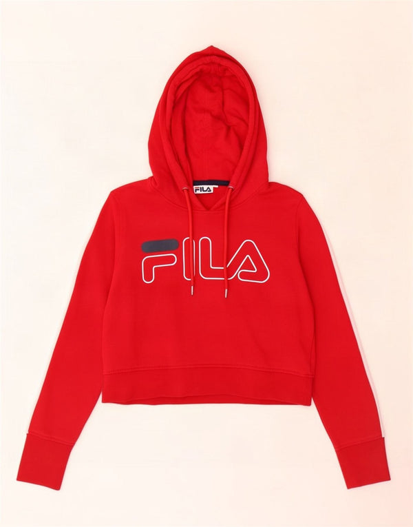 Fila Dame Oversized Crop Grafisk Hoodie Jumper UK 6 XS Rød Bomuld