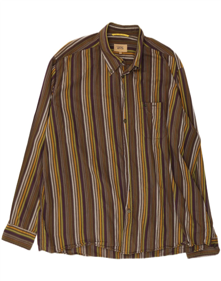 CAMEL ACTIVE Mens Shirt 3XL Brown Striped Cotton