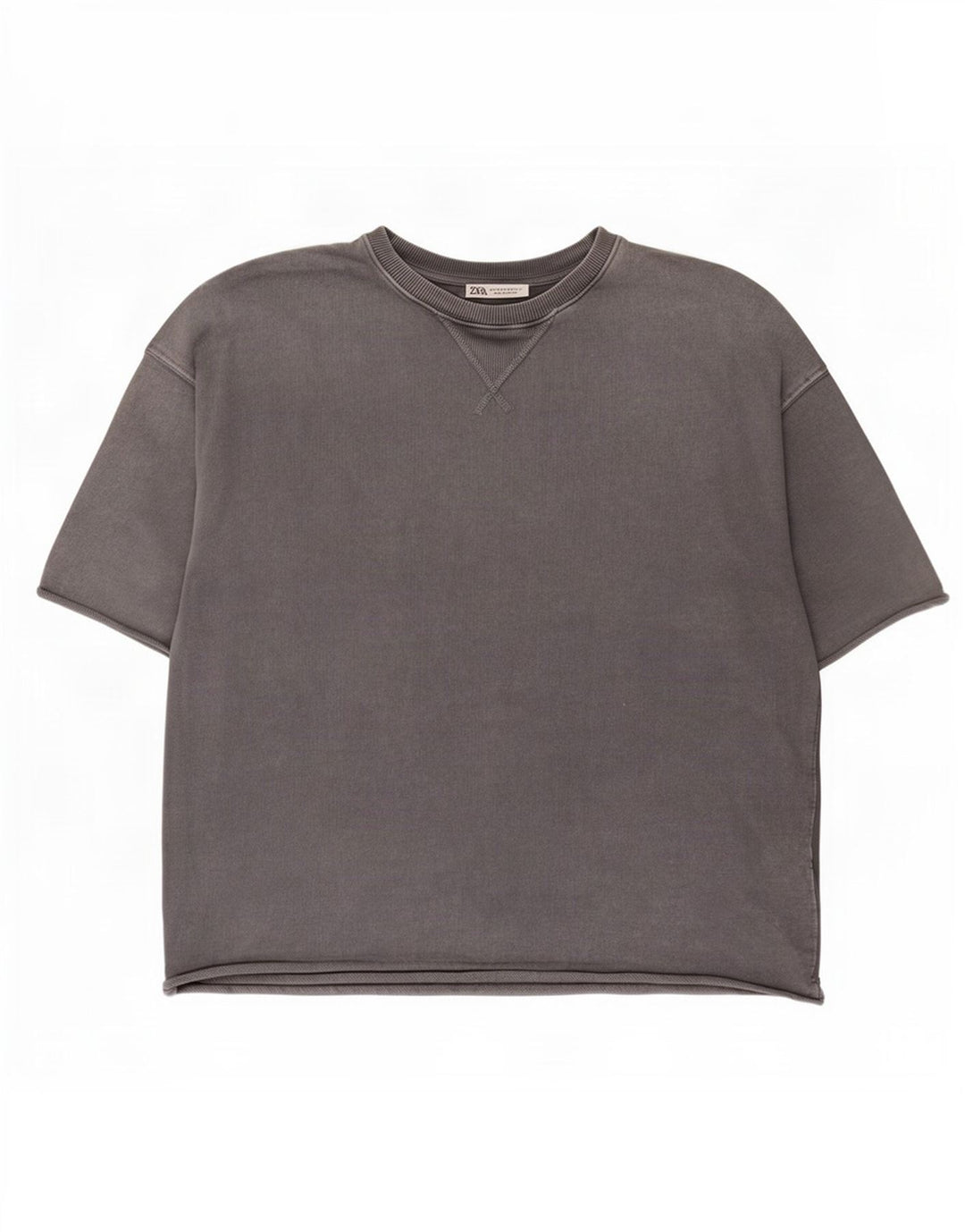 Zara Herre T-Shirt Top Medium Grå Bomuld