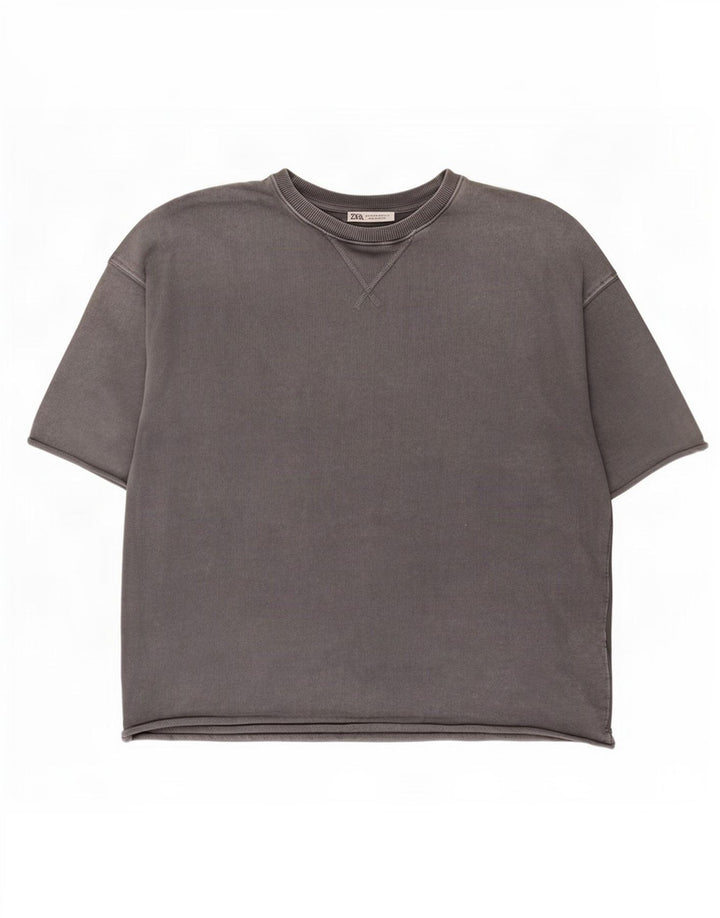Zara Herre T-Shirt Top Medium Grå Bomuld