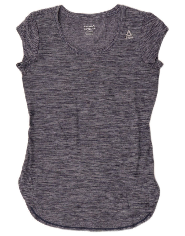 Reebok Dame T-Shirt Top UK 6 XS Navy Blue Flecked Polyester
