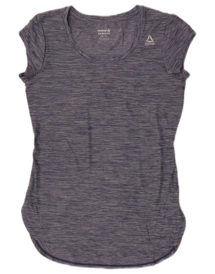 Reebok Dame T-Shirt Top UK 6 XS Navy Blue Flecked Polyester