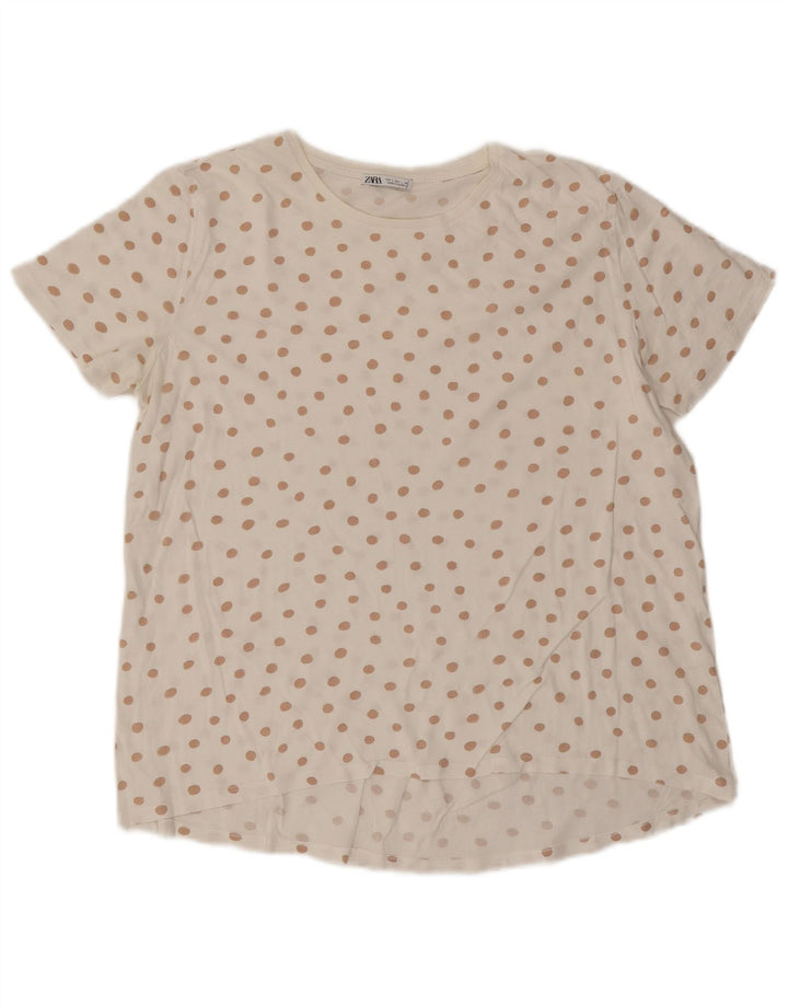ZARA T-shirt top til kvinder UK 16 Large White Polka Dot
