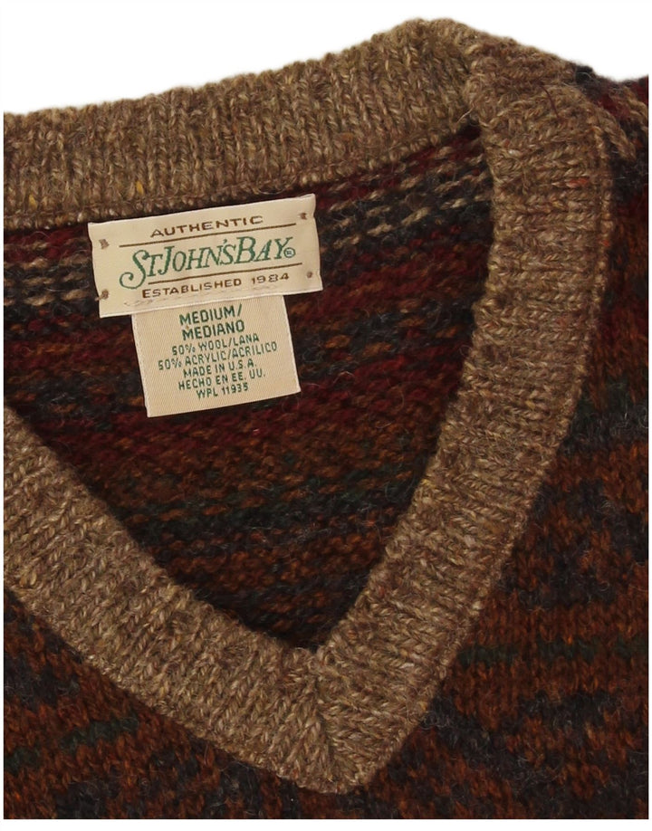 St John's Bay Herre V-hals sweater Medium Beige Fair Isle Wool