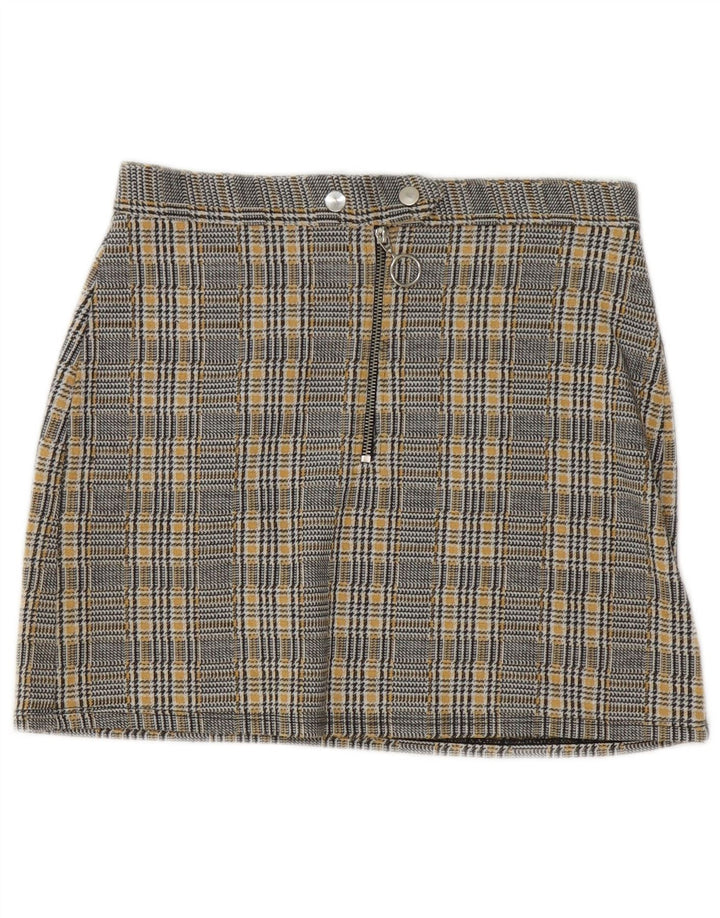Topshop Dame Mini-nederdel UK 10 Small W28 Yellow Houndstooth Polyester