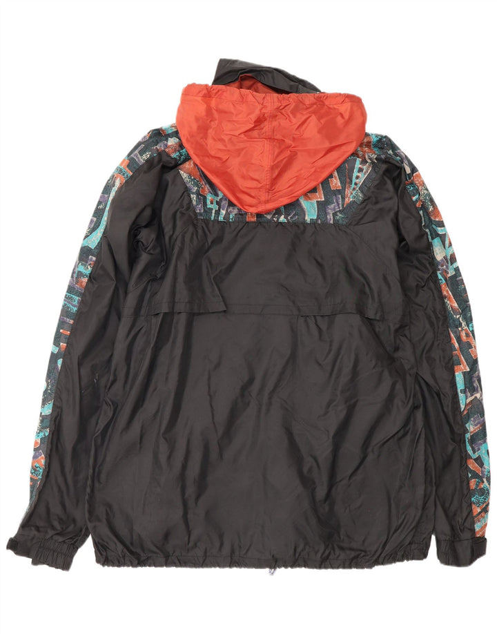Vintage Herre Hætte Anorak regnjakke UK 38 Medium Sort Geometrisk