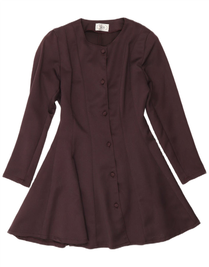 Vintage Dame Langærmet A-Line Kjole IT 32 2XS Maroon Polyester