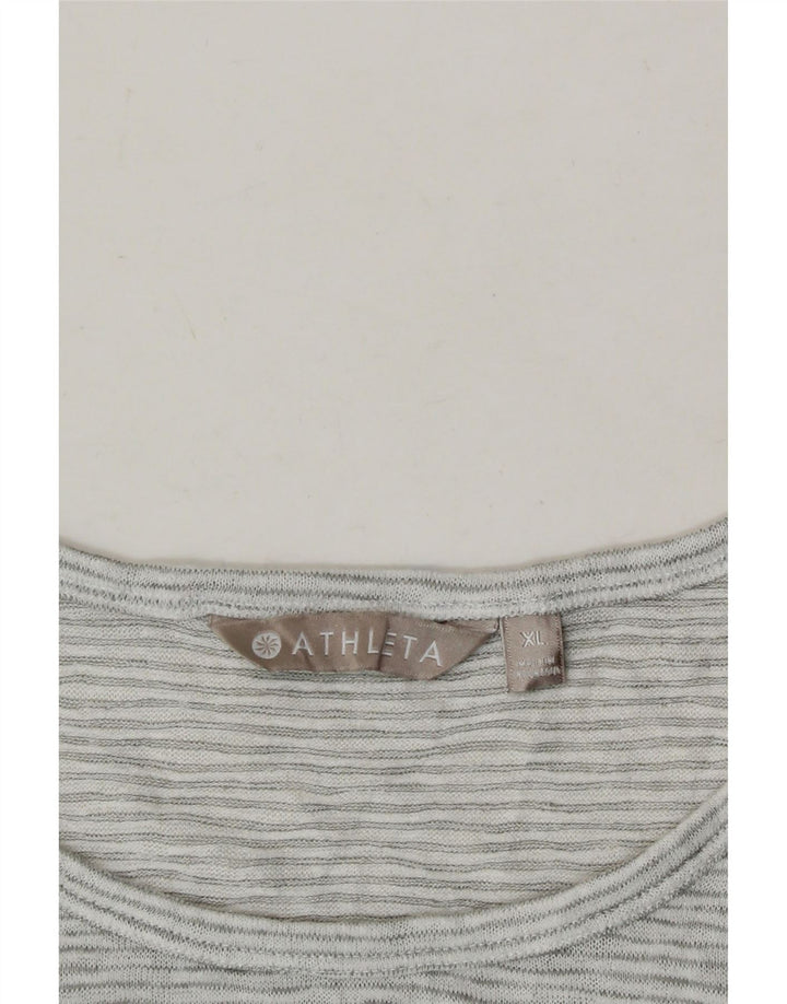 ATHLETA Womens T-Shirt Top UK 18 XL Grey Striped Modal Vintage Athleta and Second-Hand Athleta from Messina Hembry 