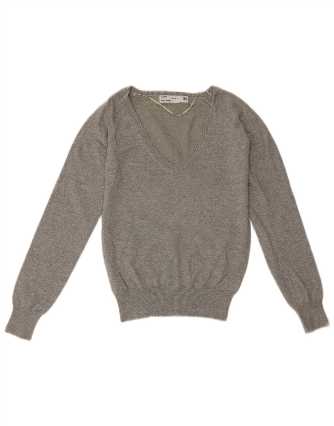 ZARA Womens Crop V-hals sweater UK 10 Small Grey Bomuld