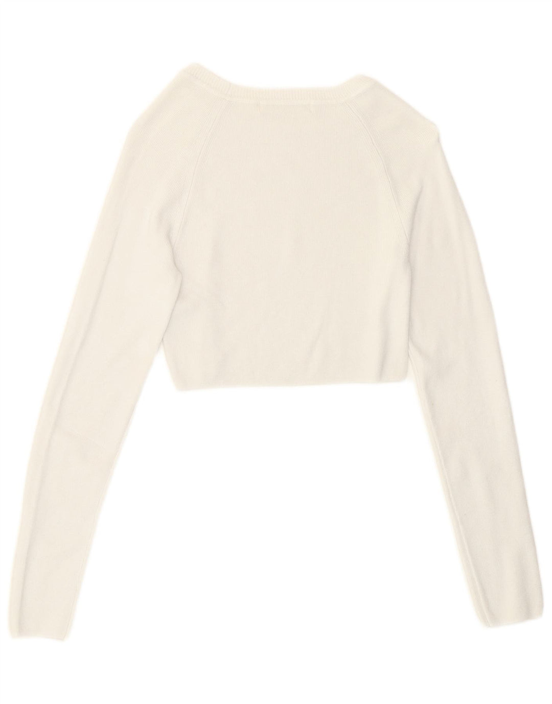 Pull & Bear Dame Crop Top Langærmet UK 8 Small White Viscose