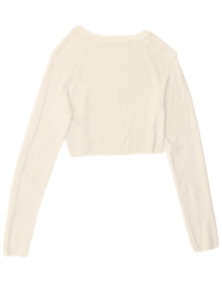 Pull & Bear Dame Crop Top Langærmet UK 8 Small White Viscose