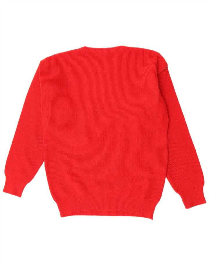 Vintage herre sweater med rund hals, medium rød jomfruuld