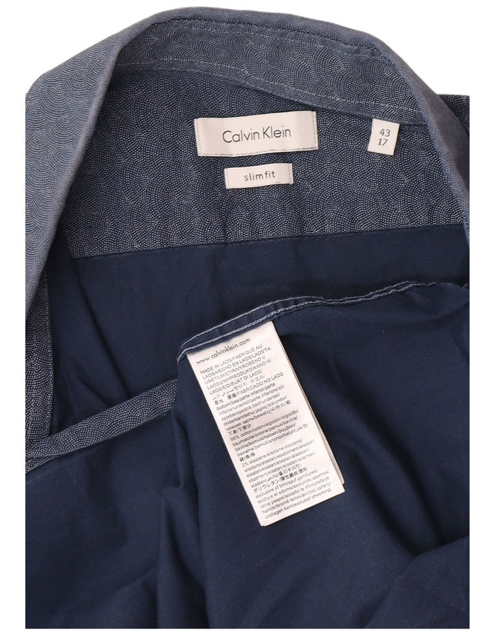 Calvin Klein Herre abstrakt mønster Slim Fit skjorte størrelse 43 17 XL Navy Blue